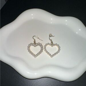 Pearl Heart Fish-Hook Earrings